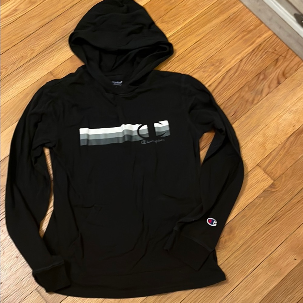 Champion Boys Large Black Long Sleeve Hooded Shirt